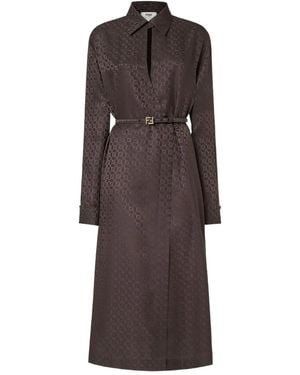 Fendi Ff Jacquard Silk Dress - Brown