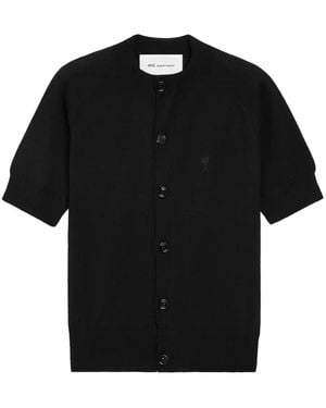Ami Paris Wool Short Sleeves Ami De Coeur Cardigan - Black