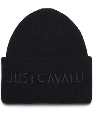 Just Cavalli Logo-Embroidered Beanie Hat - Blue