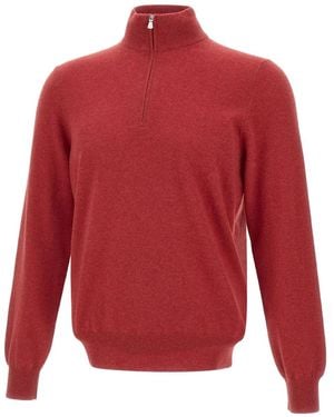 Gran Sasso Half-Zip Turtleneck Sweater - Red
