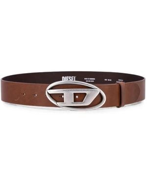 DIESEL Oval D Logo-Plaque Leather Belt - White