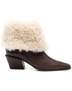 Paris Texas Bettina Shearling-Trim Ankle Boots - Natural