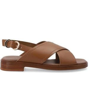 Frau Crossover-Strap Buckled Sandals - Brown