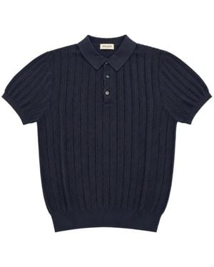 Heritage Ribbed-Knit Polo Shirt - Blue