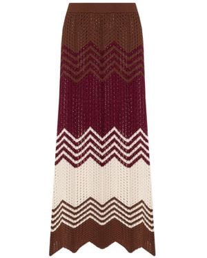 Akep Zigzag-Pattern Knitted Maxi Skirt - Red
