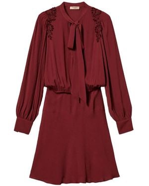 Twinset Short Crêpe De Chine Dress With Embroidery - Red