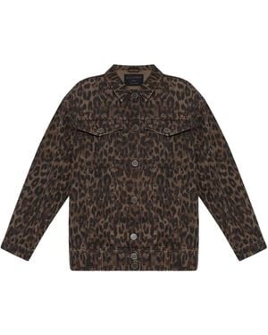 AllSaints Leopard-Print Denim Jacket - Brown