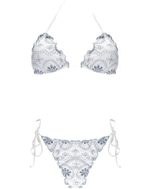 MC2 Saint Barth Broderie-Anglaise Ruffled Bikini - White
