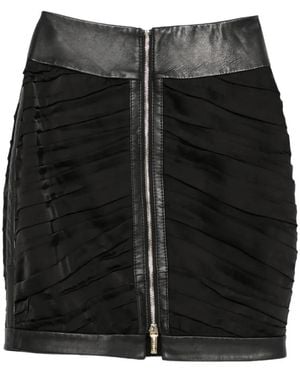 MITILIANE COUTURE Draped Zip Leather Mini Skirt - Black
