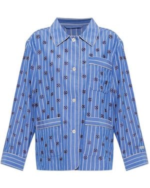 Munthe Vintager Bead-Embellished Striped Shirt - Blue