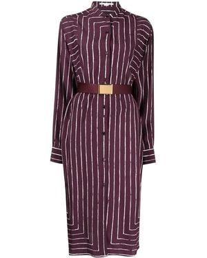 Stella McCartney Striped Silk Midi Shirt Dress - Purple