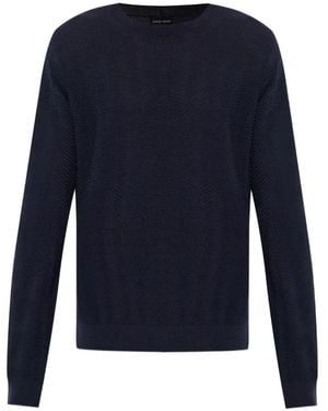 Giorgio Armani Chevron Silk And Cotton Crew-Neck Jumper - Blue