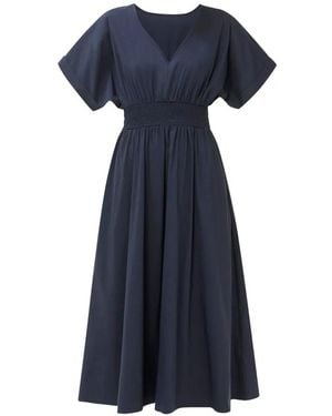 Sweaty Betty Sloane Smocked-Waist V-Neck Midi Dress - Blue