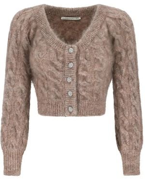 Alessandra Rich Cardigan En Maille Torsadée À Sequins - Neutre