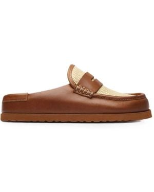 Birkenstock Naples Calf Leather-Panelled Canvas Sandals - Brown
