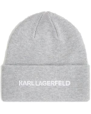 KARL LAGERFELD Logo-Embroidered Ribbed Beanie - Gray
