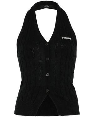 BONBOM Cable-Knit Halterneck Top - Black