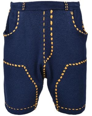 Phingerin Contrast-Stitch Knitted Shorts - Blue