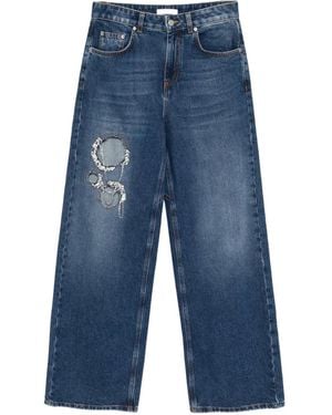 Area Jeans Verfraaid Met Kristallen - Blauw