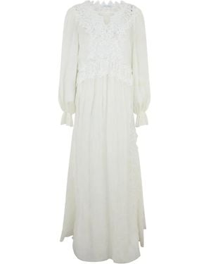 Alberta Ferretti Sangallo Lace Long Day Dress - White