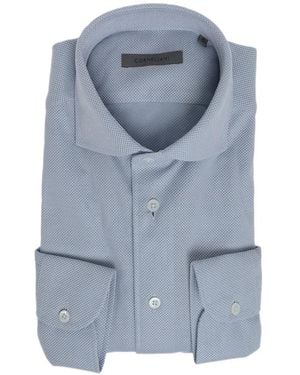 Corneliani Honeycomb-Pattern Cotton Shirt - Blue