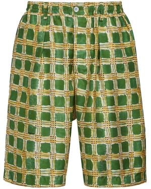 Marni Check Fields Silk Shorts - Green