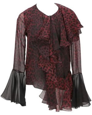 Tom Ford Leopard-Print Ruffled Blouse - Marron