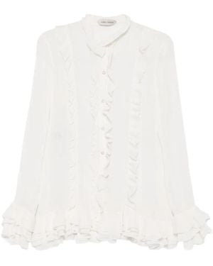 Alberta Ferretti Ruffled Silk-Blend Blouse - White