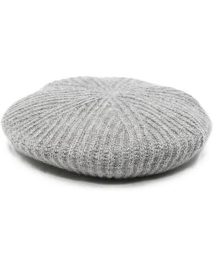 Miu Miu Logo-Embroidered Ribbed-Knit Beret - Grey