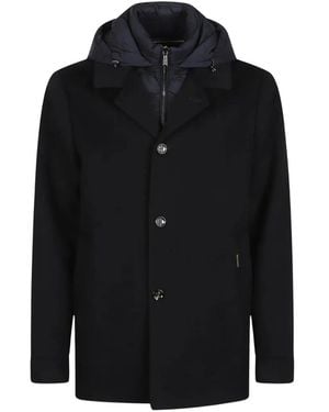 Moorer Hooded Layered Coat - Black