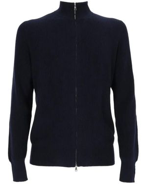 Ballantyne Ribbed-Knit Zip-Up Cardigan - Blue