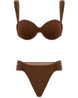 Noire Swimwear Geraffter Balconette-Bikini - Braun