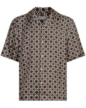 Jonathan Simkhai Casper Geometric-Print Short-Sleeve Shirt - Gray