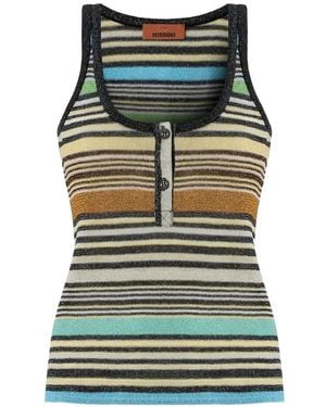 Missoni Striped Metallic-Knit Tank Top - Green