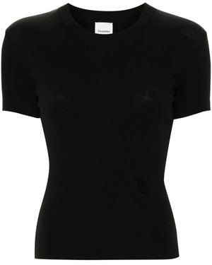 Nanushka Logo-Embroidered Cropped T-Shirt - Black