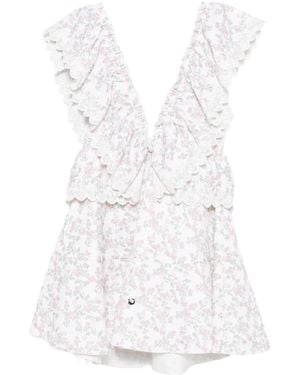 Coperni Floral-Print Ruffled Dress - White