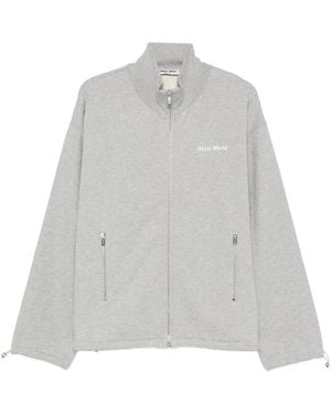 Miu Miu Sudadera Con Logo Bordado Y Cremallera - Gris