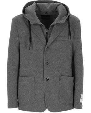 Officina 36 Hooded Button Jacket - Black