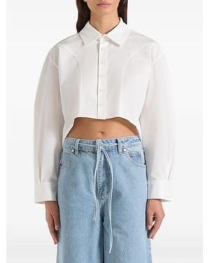 Manière De Voir Eleni Cropped Shirt With Balloon Sleeves - White