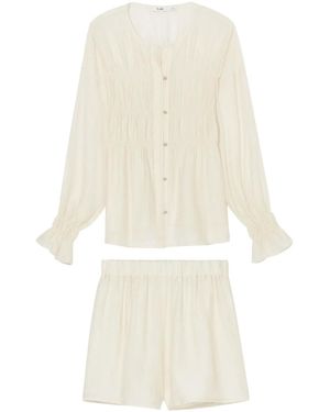 B+ AB プリーツ ショートパンツ セット - ナチュラル