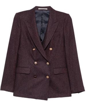 Tagliatore Herringbone-Pattern Double-Breasted Blazer - Purple
