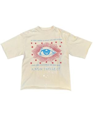 Astrum Know Thyself T-Shirt Met Verfspatten En Print - Naturel