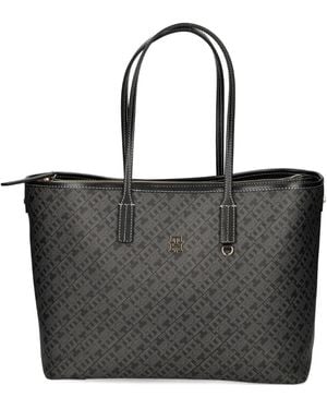 Tommy Hilfiger Monogram-Pattern Zip Tote Bag - Black