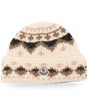 Moncler Fair Isle-Knit Beanie Hat - White