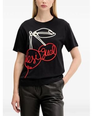 Desigual Cherry-Embroidered T-Shirt - Black