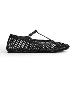 strategia shoes Crystal-Embellished Mesh Ballet Flats - Black