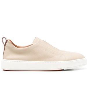 Santoni レザー スリッポンスニーカー - ナチュラル