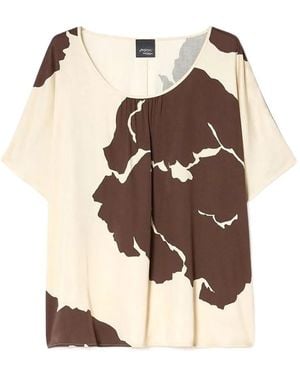 Marina Rinaldi Blusa Con Estampado Abstracto Y Cuello Redondo - Neutro