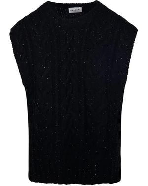 P.A.R.O.S.H. Cable-Knit Sequin-Embellished Vest - Black