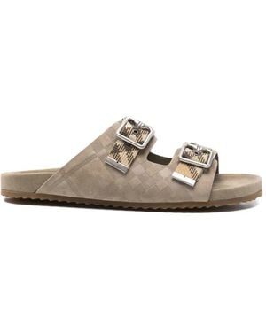Burberry Check Suede Urchin Sandals - White